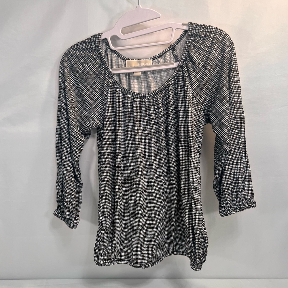NWT Michael Kors Black and White Gingham 3/4 Sleeve Sz P (2) 100% viscose